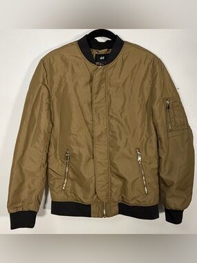 H&M Olive Green Bomber Jacket with Black Trim